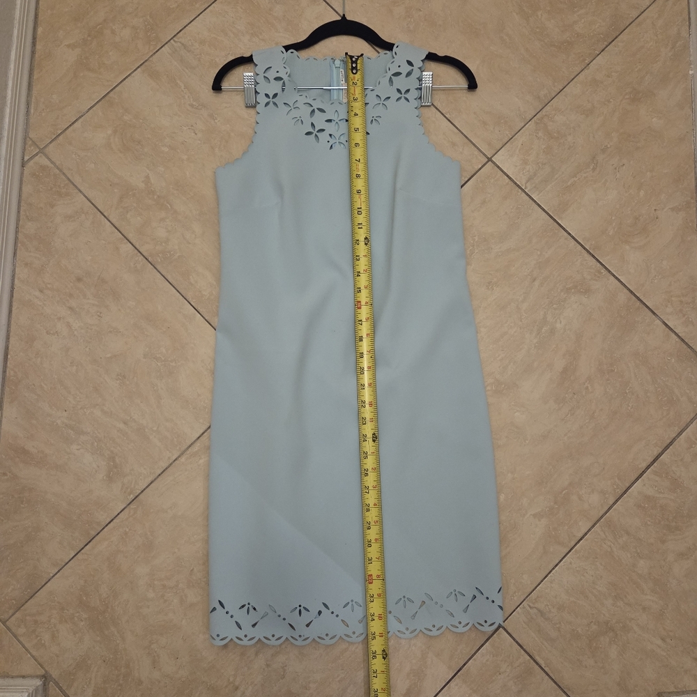 J. Crew ( J Crew) women's blue midi dress size 0 seafoam shift lasercut - Picture 10 of 11